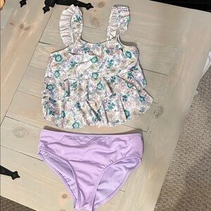 wonder nation Floral Ruffle Tankini Set in White, Teal, and Lavender